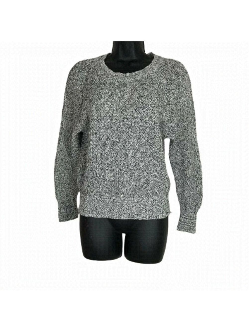 Free People White & Black Cotton Linen Blend Knit Crew Neck Sweater Size XS